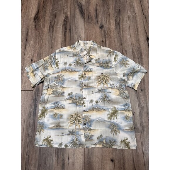Batik Bay Mens Tropical Hawaiian Shirt XL 100% Rayon Beach Palms Mountians Scene - Picture 1 of 7